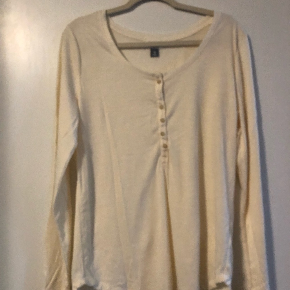 OLD NAVY Henley Cream Long Sleeve Women's Top